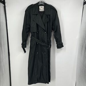 London Fog Black and Grey Checkered Trench Coat Rain Jacket 10 Regular